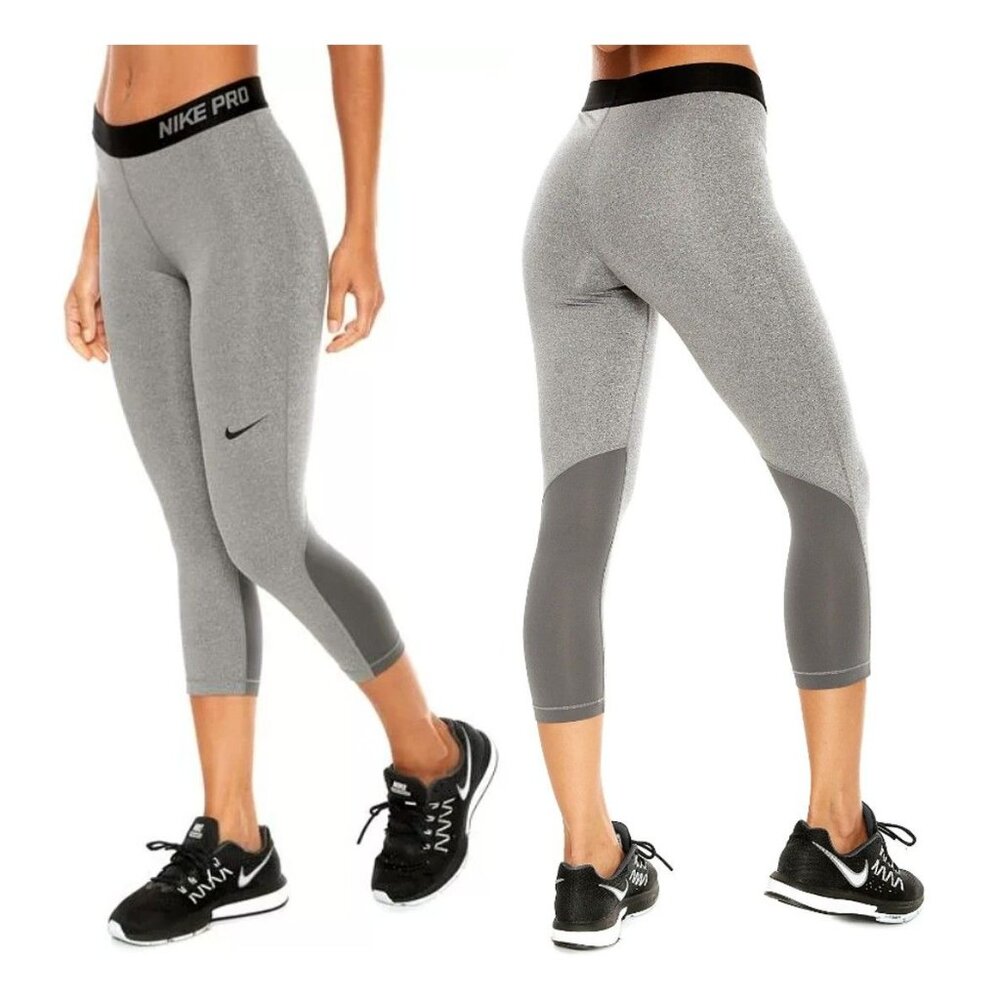 NIKE Pro Women's Dri-Fit Gray Training Capri Compression Yoga Pants Size Medium